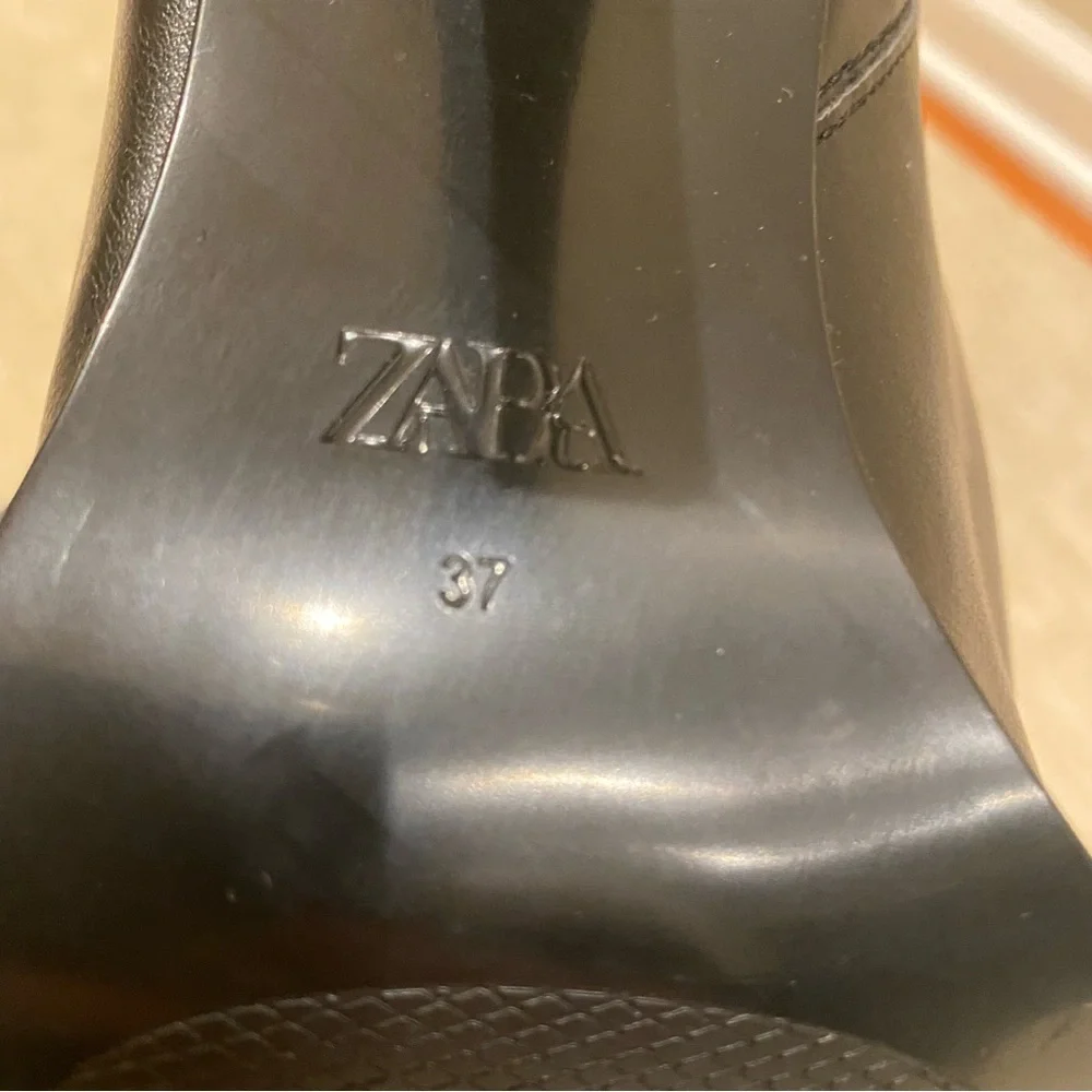 Zara NWT knee high pull on Black Stiletto heel Women's Boots size 6 1/2 or 37